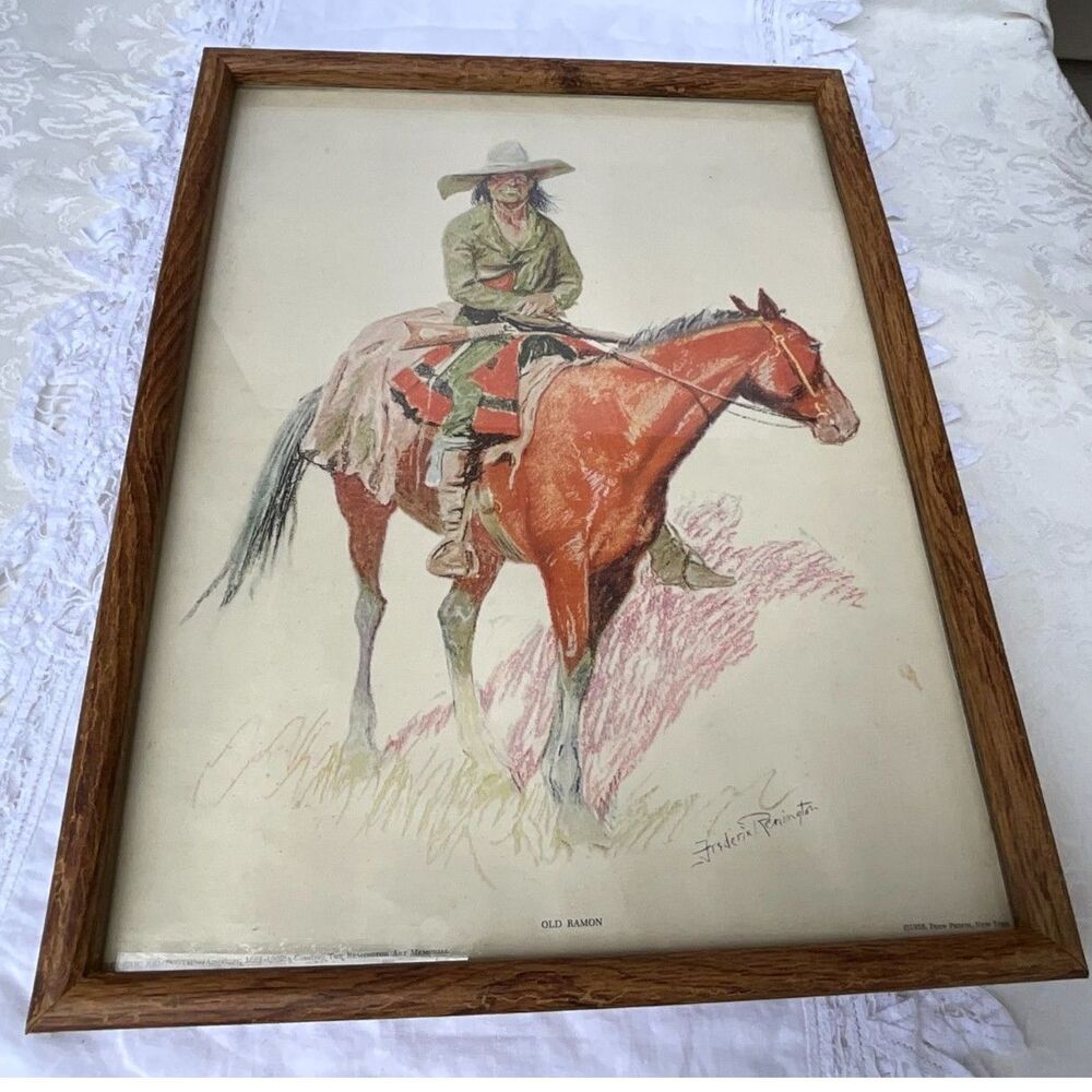 Antique Frederic Remington Lithograph Old Ramon Framed 1956 Penn Prints